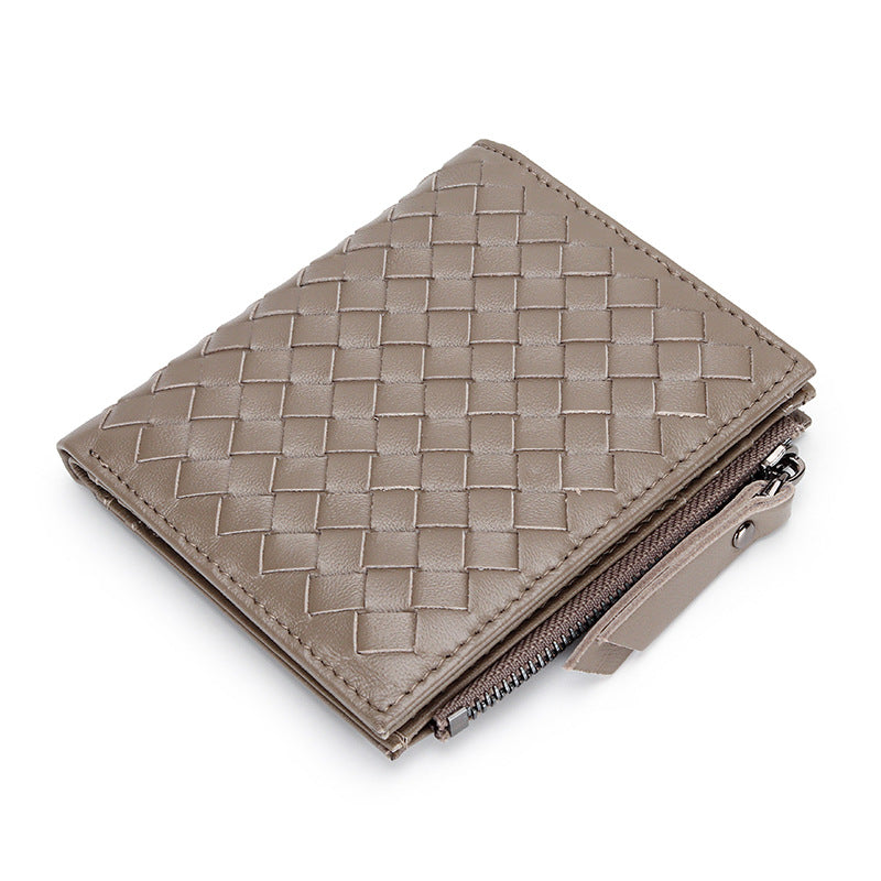 Women's Sheepskin Woven Fold Multiple Slots Vertical Leather Ladies Wallet