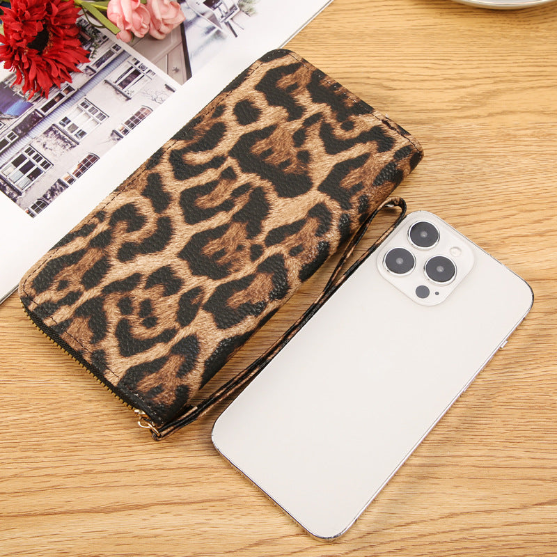 Women's Leopard Print Vintage Long Wrist Fashion Bags