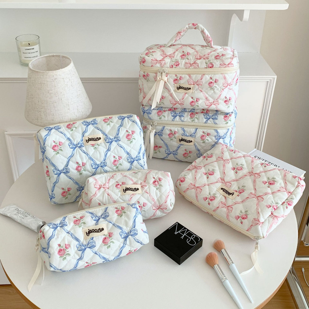 Good-looking Rose Portable Large Capacity Bow Skin Makeup Bag