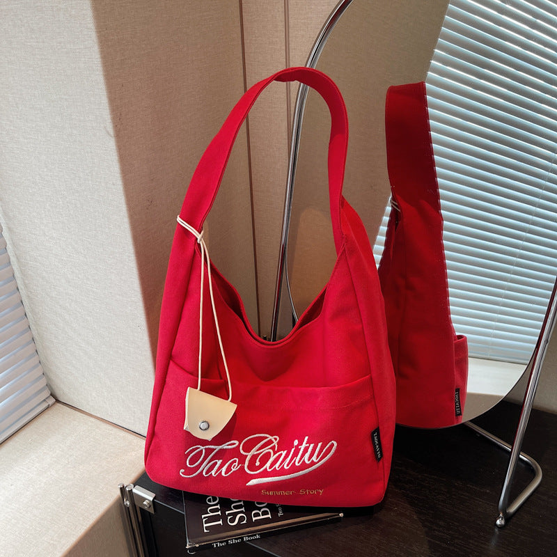 Women's Embroidered Red Canvas Korean Fashion Letters Bags