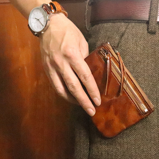 Women's First Layer Cowhide Retro Distressed Hand-rub Coin Purses