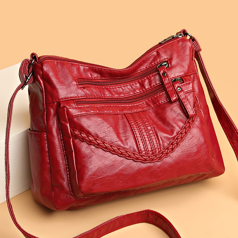 Washed Leather Soft Mom Versatile Large Women's Messenger Bag