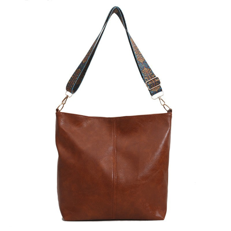 Women's Large Capacity Retro Broadband Advanced Texture Bucket Bags