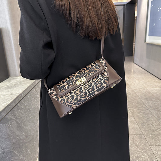 Women's Leopard Print American Style High-grade Stitching Crossbody Bags