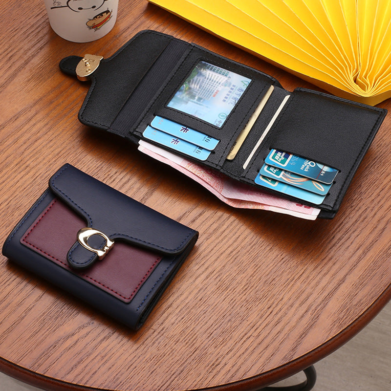 Women's Cute Fashion Short Contrast Color Folding Ladies Wallet