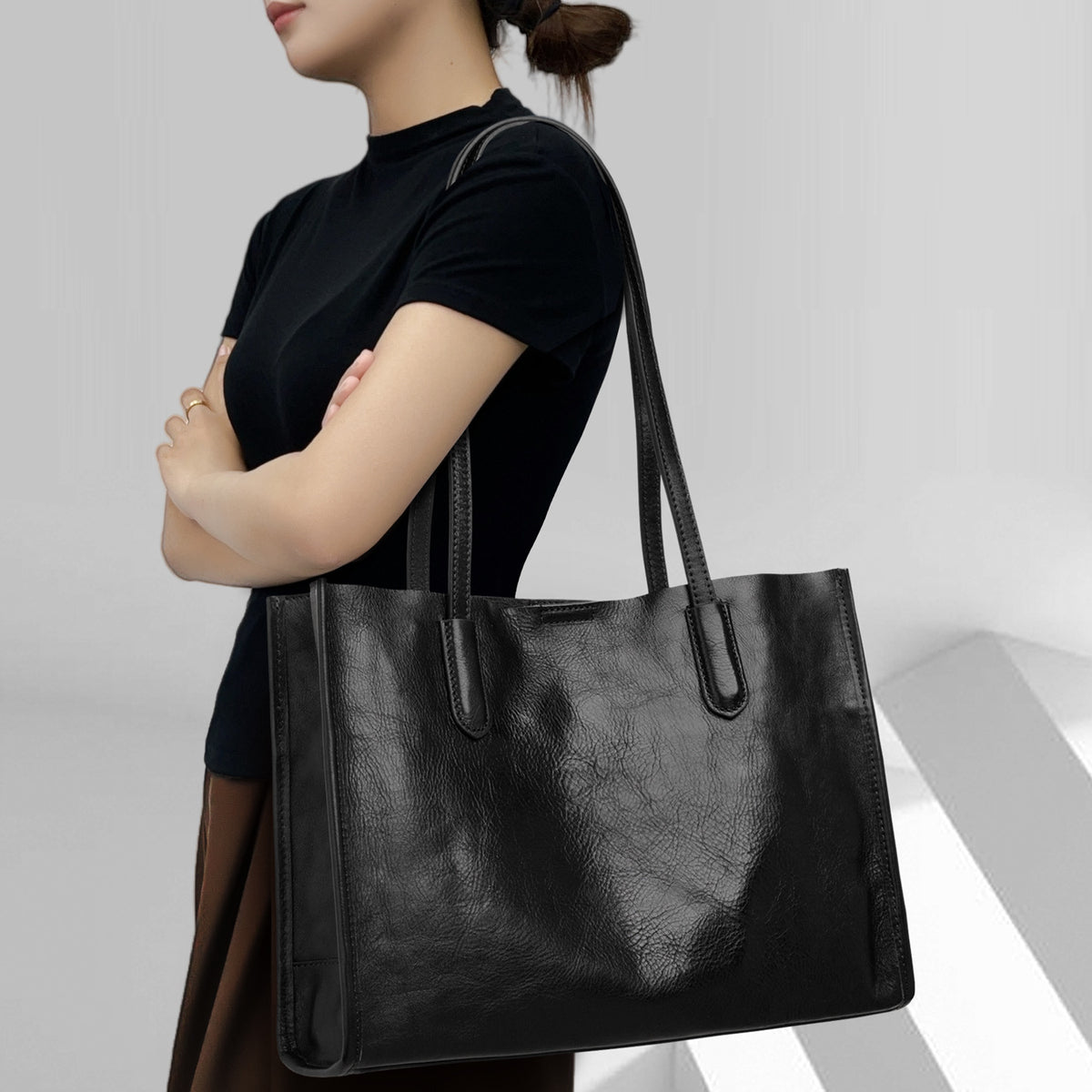 Women's Light Luxury Minority One Genuine Leather Big Large Bags