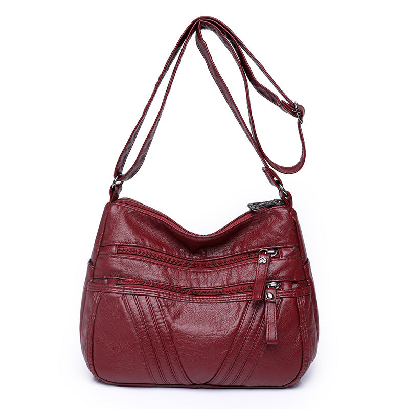 Women's Street Fashion Mom Washed Leather Large Shoulder Bags