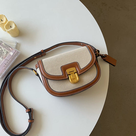 Women's Contrast Color One Saddle Retro Easy Matching Crossbody Bags