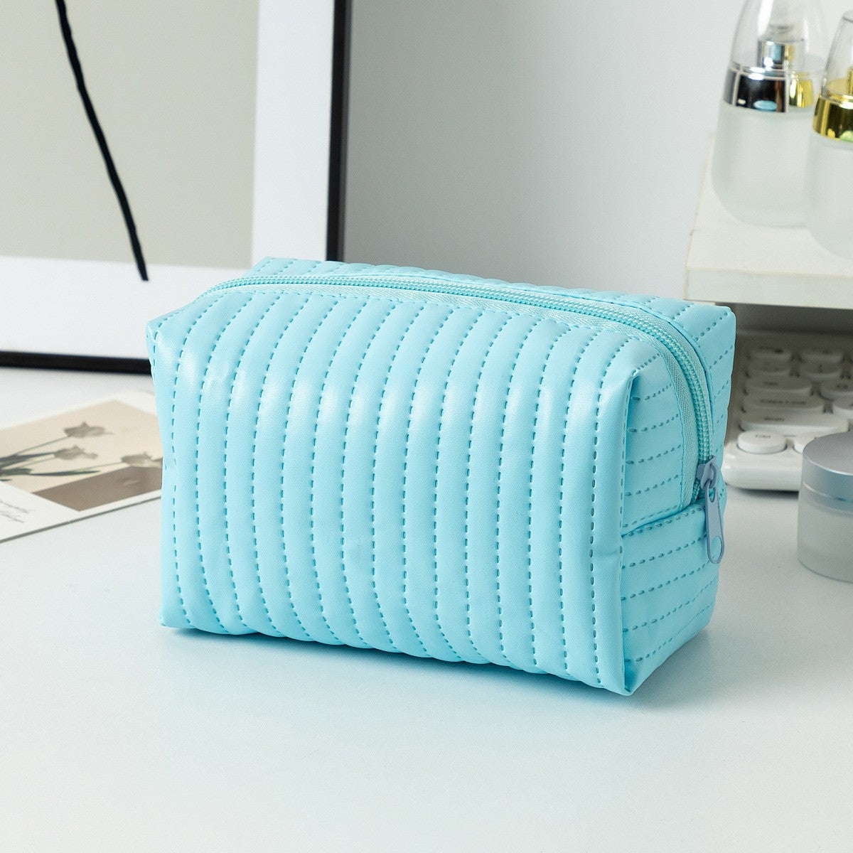 Floral Quilted Toiletries Portable Cosmetics Storage Makeup Bag