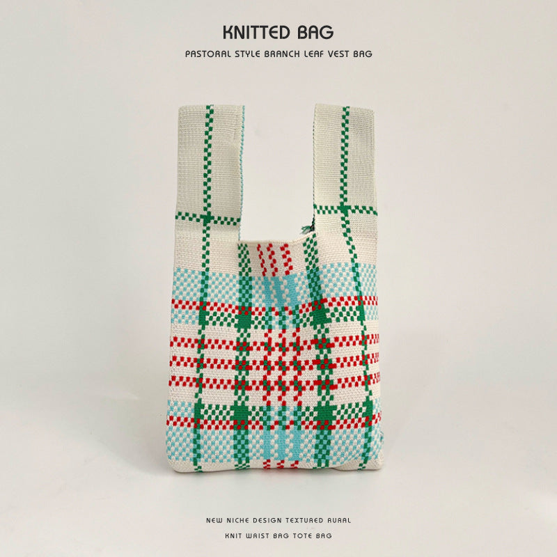 Design Color Plaid Knitted Versatile Large Handbags