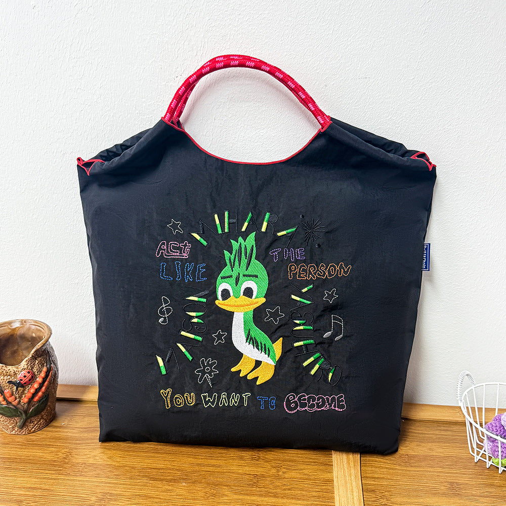 Environmental Protection Embroidery Shopping Nylon Cloth Flower Hand-held Minority Bags