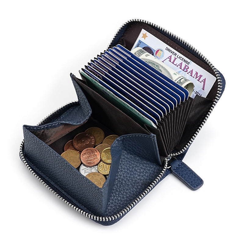 Swiping Genuine Leather Multifunctional Zipper First Layer Organ Card Holder