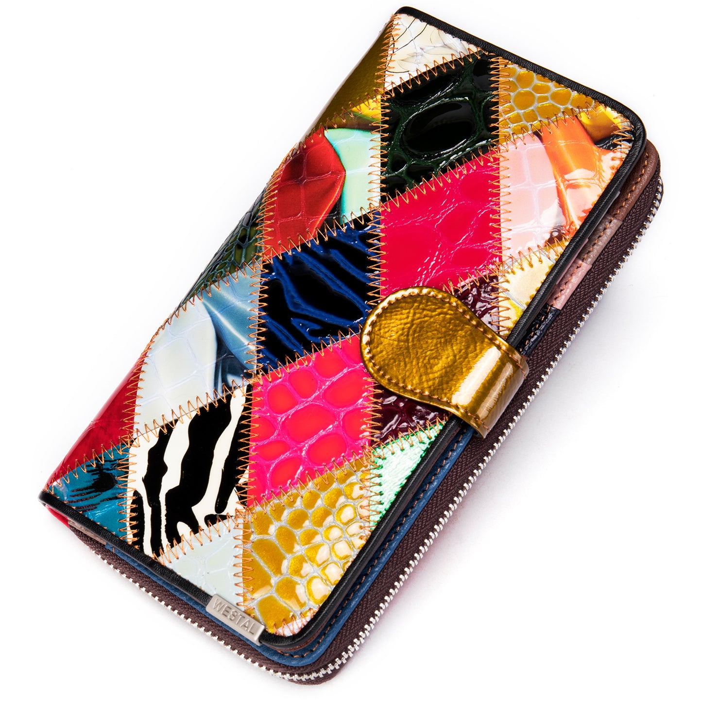 Women's Lady Long Colored Mosaic Zipper Genuine Ladies Wallets