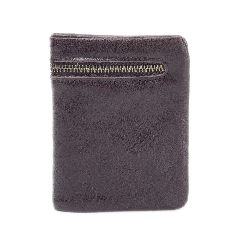 Men's Vertical Genuine Leather Folding First Layer Cowhide Hand Vegetable Tanned Men's Wallet