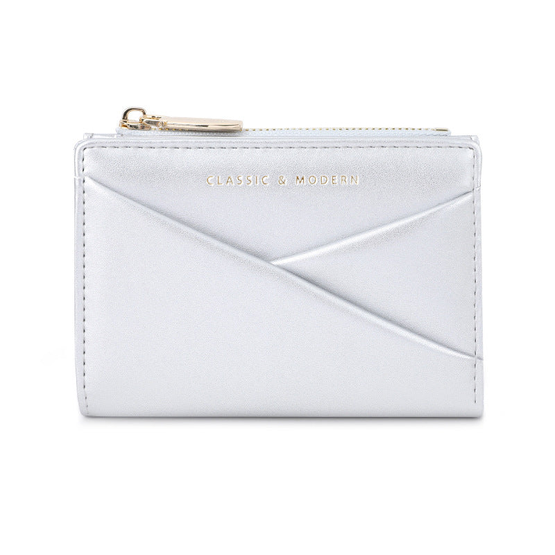 Women's Simple Elegant Oblique Position Design Folding Ladies Wallet