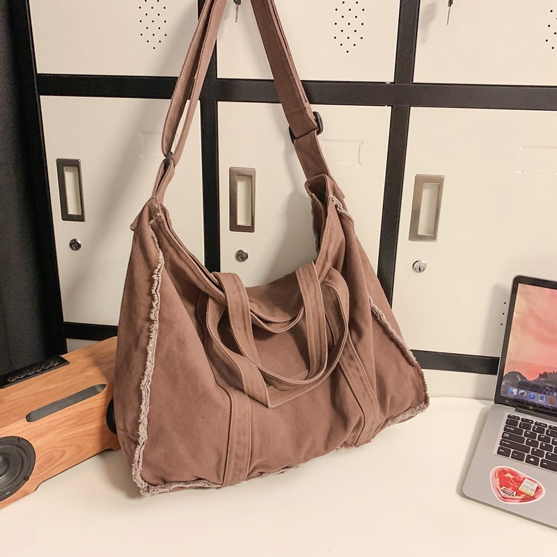 Male Female Personality Frayed Canvas Portable Women's Messenger Bag