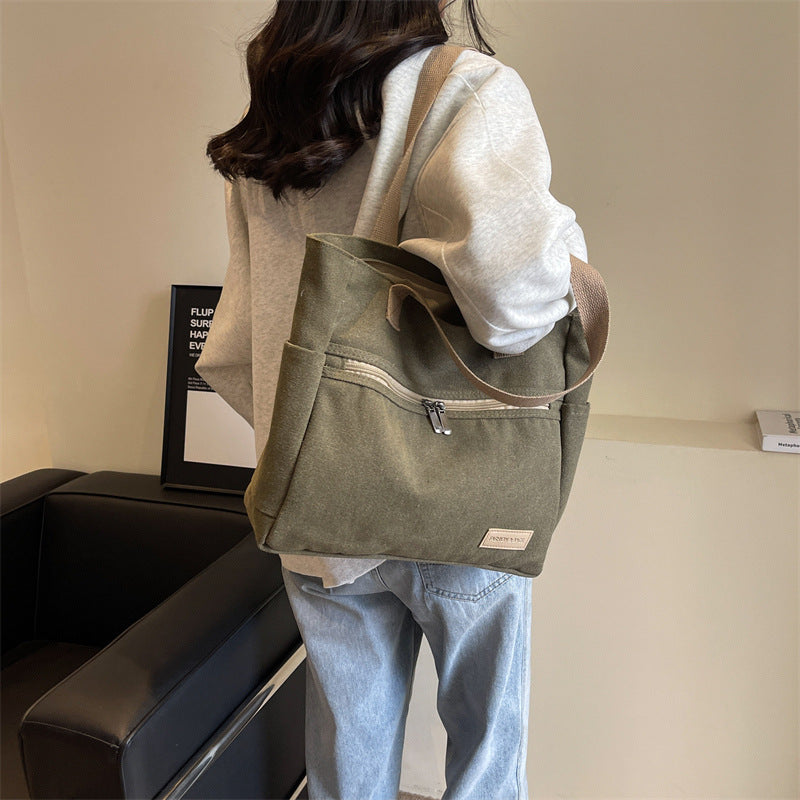Women's Capacity Artistic Green Versatile Canvas Summer Bags