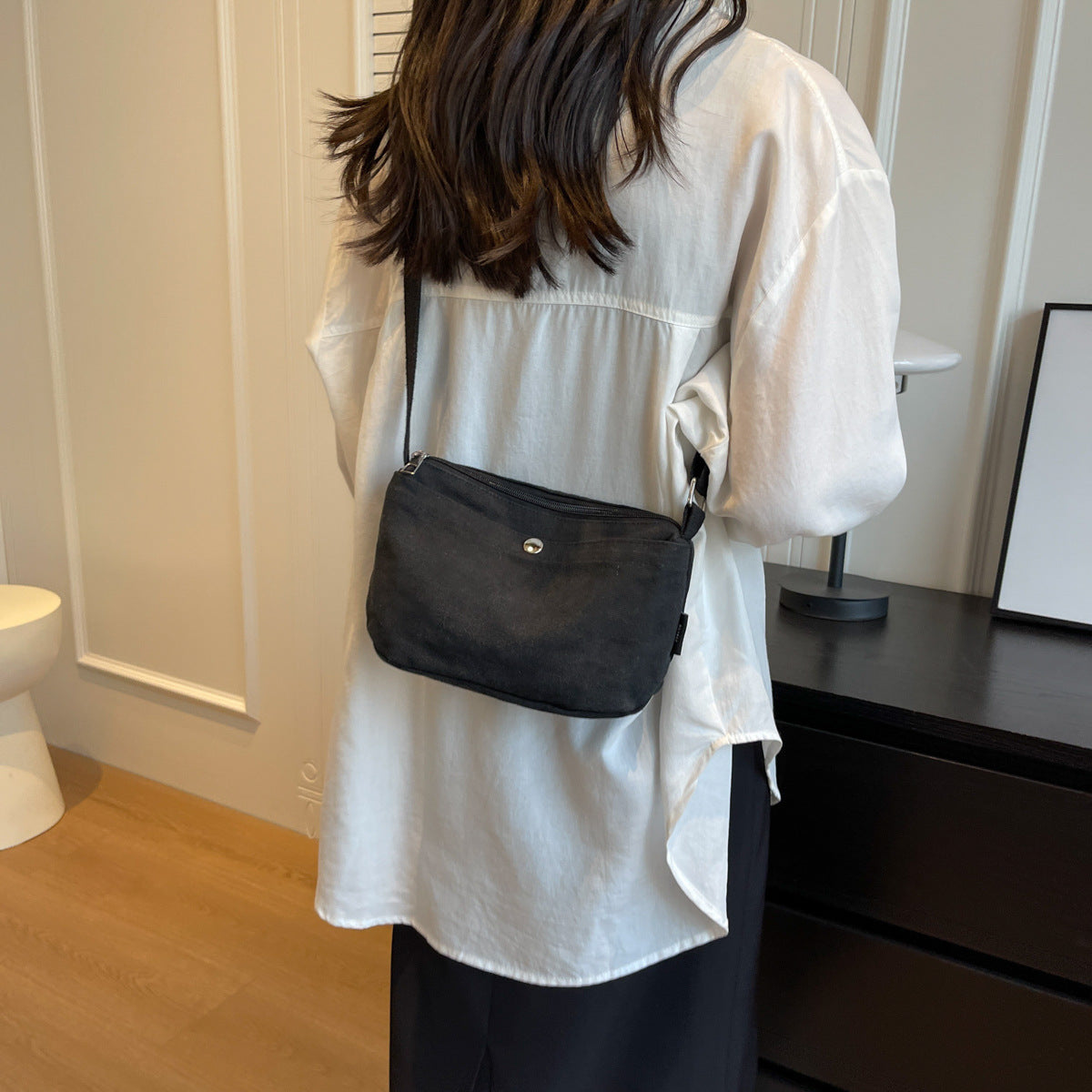 Canvas Mobile Simple Solid Color Cloth Women's Messenger Bag