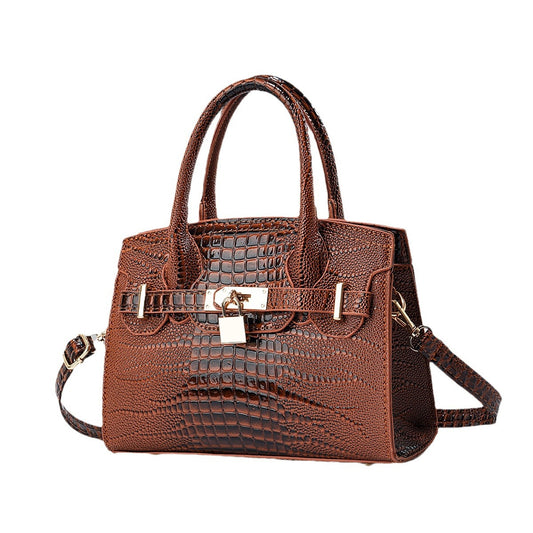 Durable Bright Leather Stone Pattern Alligator Handbags