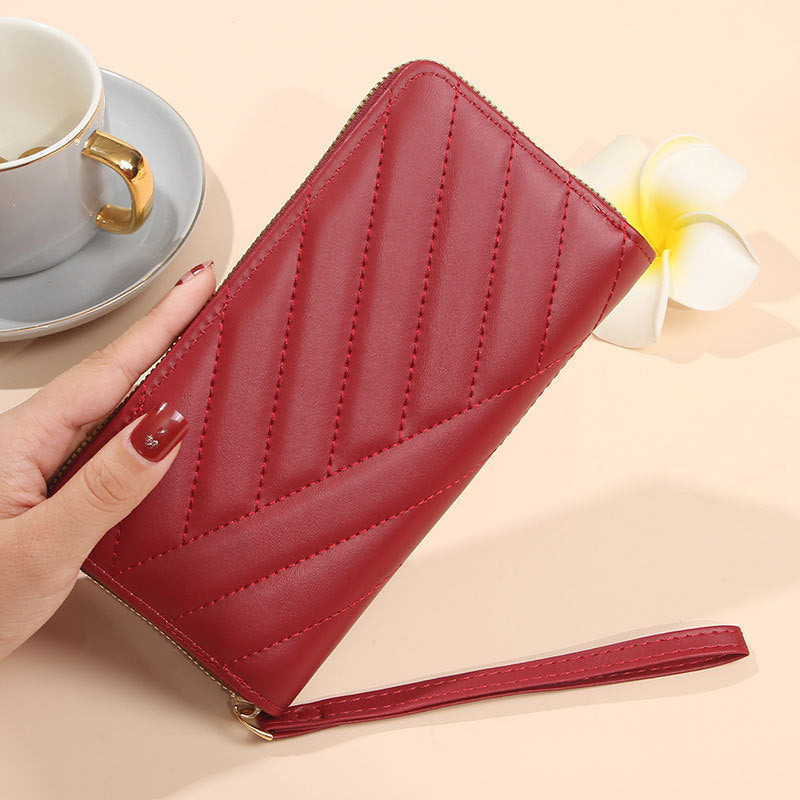 Women's Single Zipper Solid Color Simple Fresh Large Ladies Wallet
