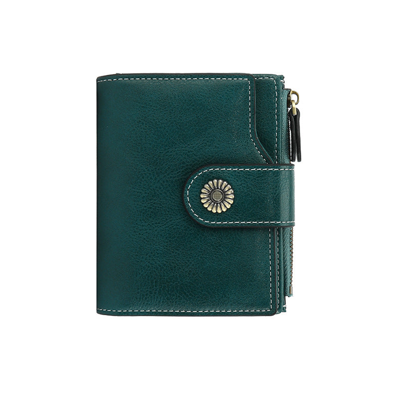 Women's Oil Wax Leather Short Mini License Ladies Wallet