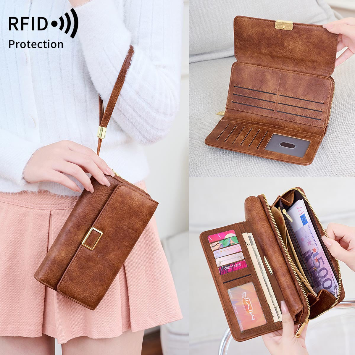 Classic Unique Women's Retro Portable Long Handbags