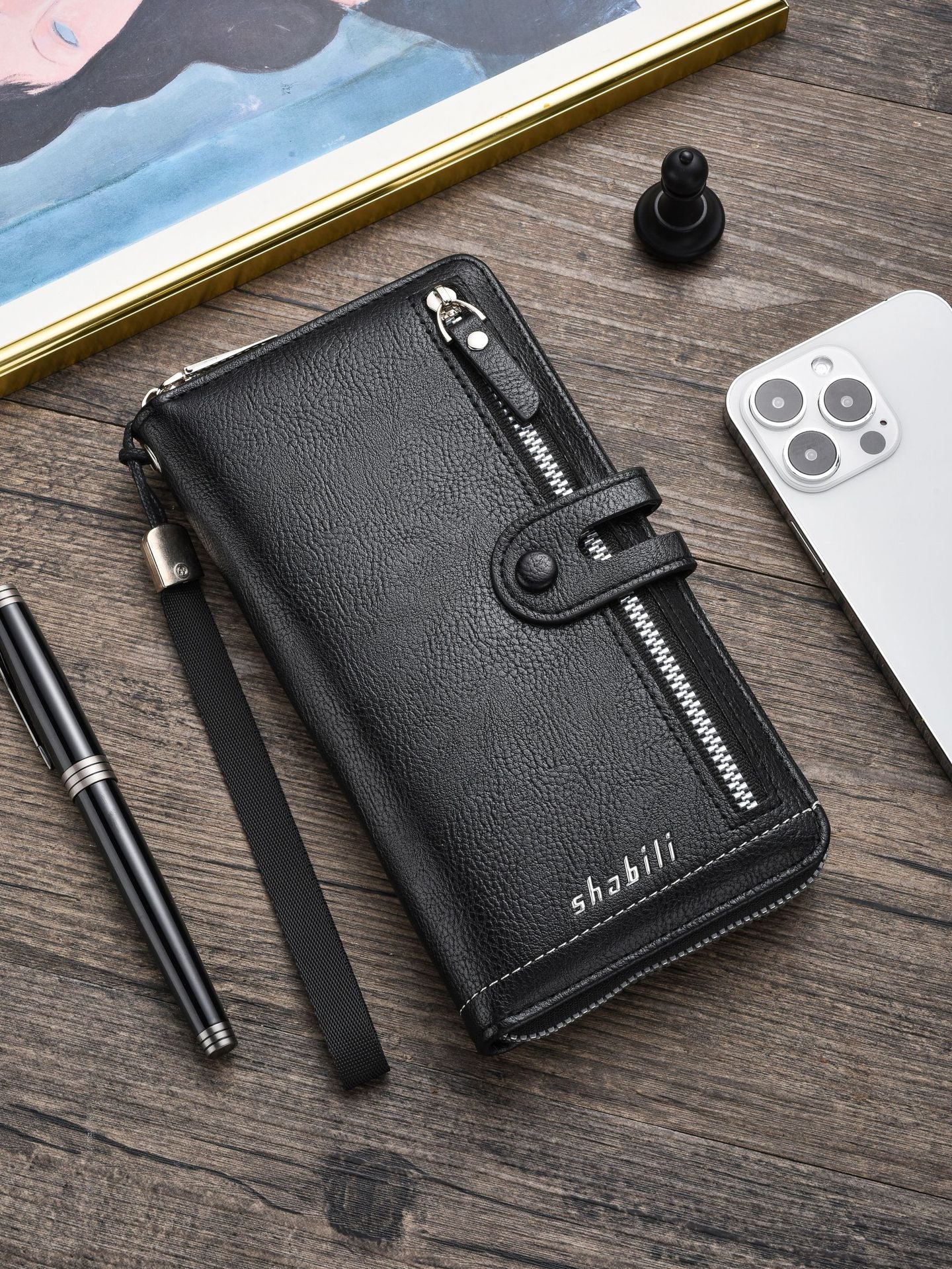 Men's Long Multiple Slots Zipper Green Men's Wallets