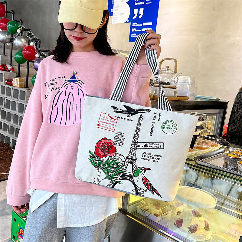 Printed Portable Canvas Female Shopping Art Women's Shoulder Bag