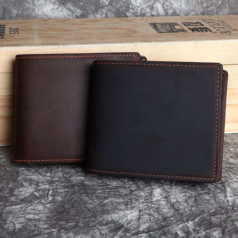 Men's Crazy Horse Leather Horizontal Genuine Cowhide Men's Wallet