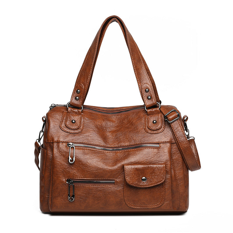 Versatile Retro Large Capacity Soft Leather Simple Business Handbags