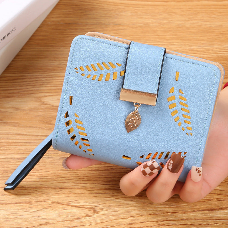 Women's Short Clutch Fashion Leaves Zipper Hasp Trendy Ladies Wallet