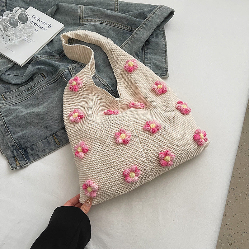Women's Flower One Loose Feeling Wool Knitted Hand Carrying Simple Women's Shoulder Bag