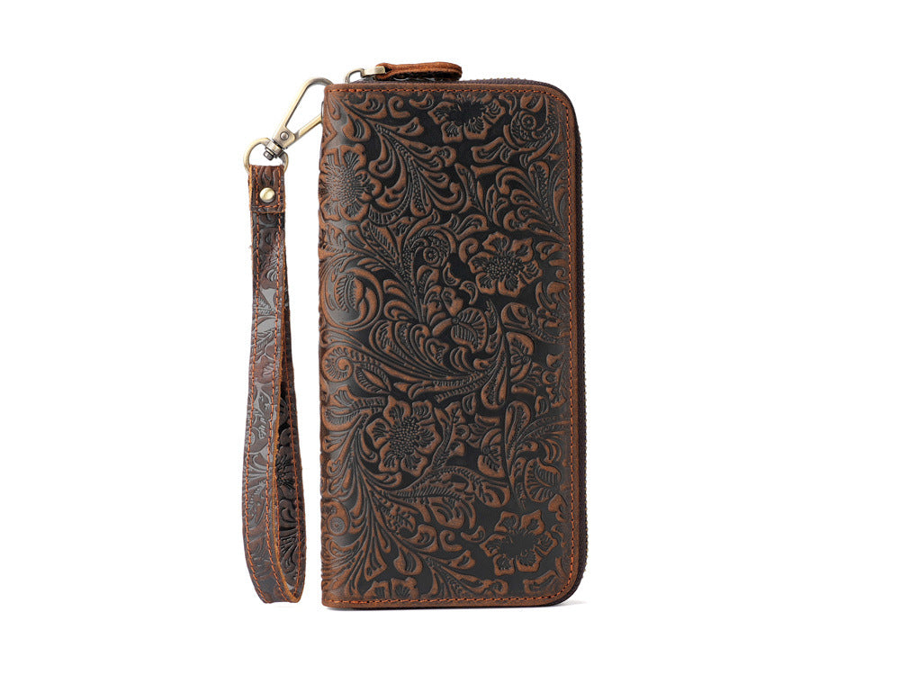 Women's & Men's Crazy Horse Leather Long Genuine Pure First Men's Wallet
