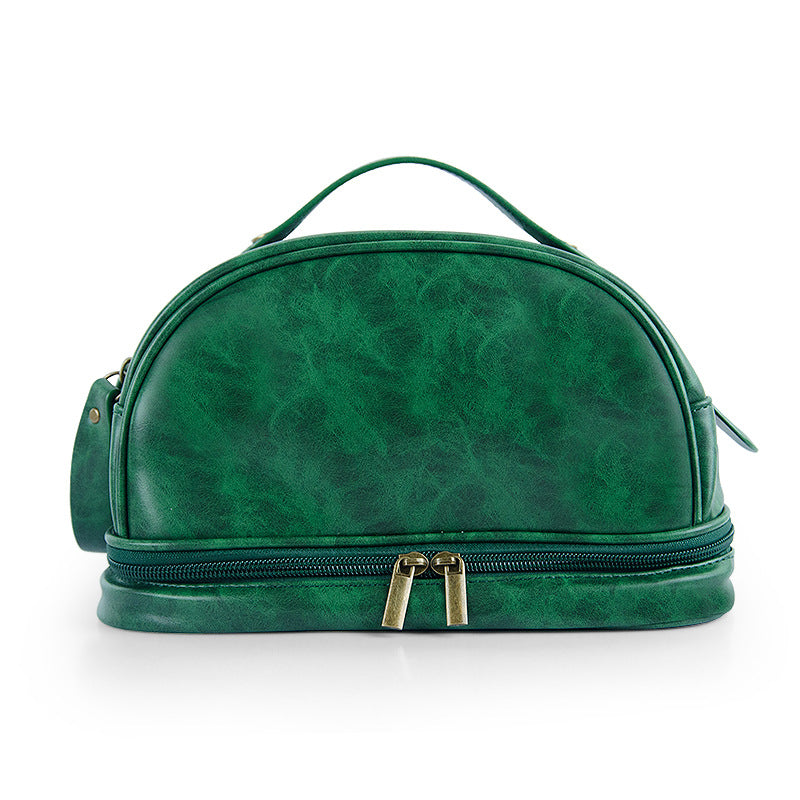 Crazy Horse Leather Large Capacity Portable Wash Makeup Bag
