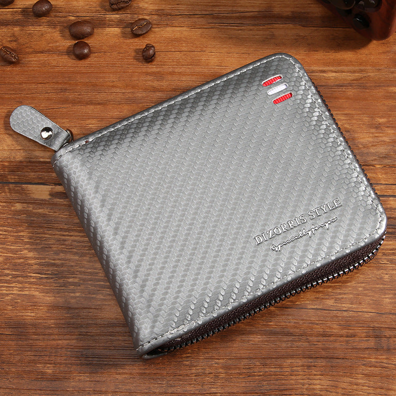 Men's Short Horizontal Zipper Vintage Cubic Men's Wallet
