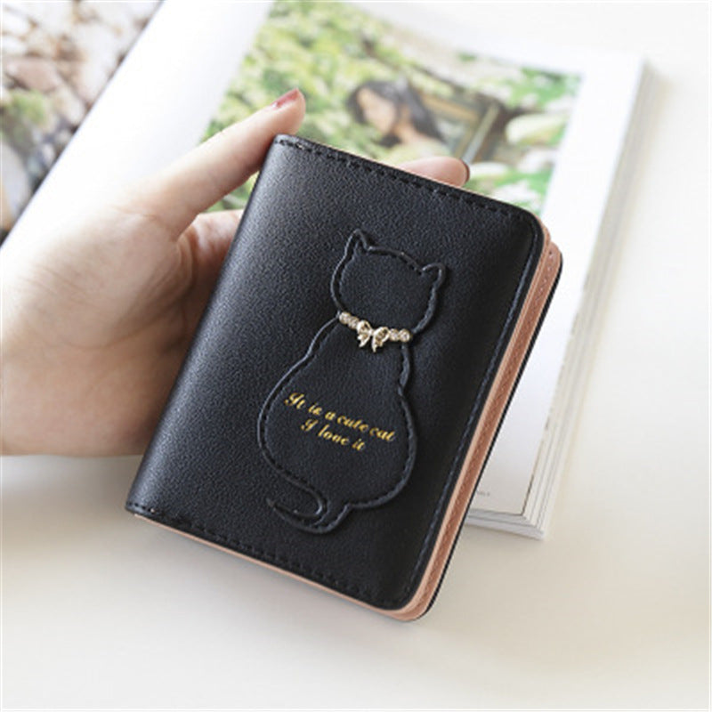 Women's Cat Solid Color Vertical 2 Fold Ladies Wallets