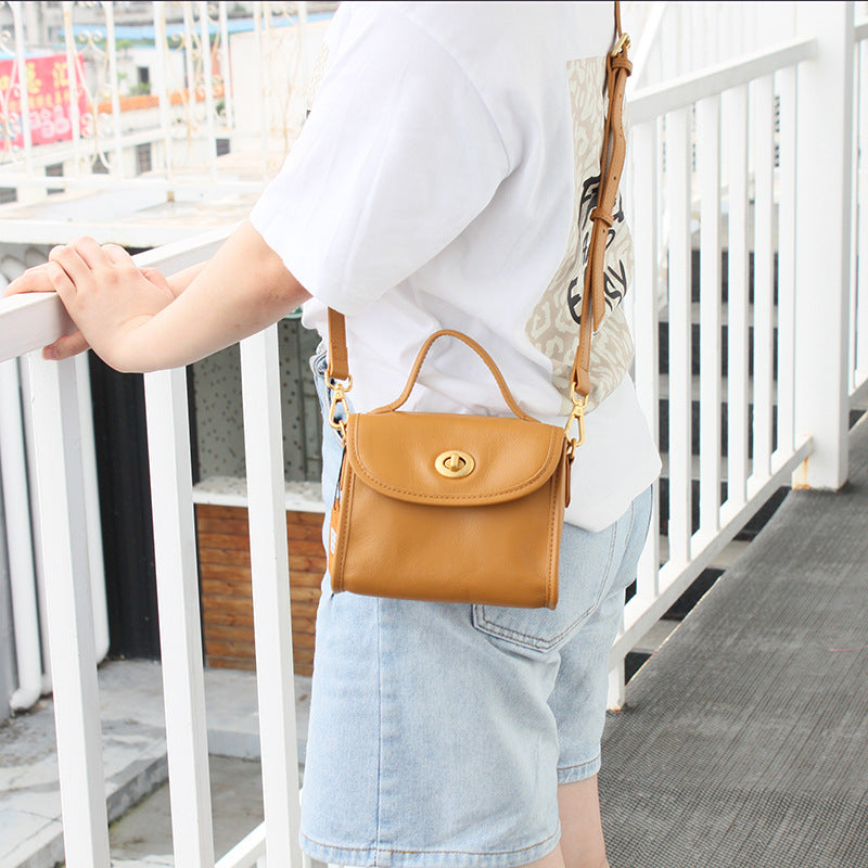 Layer Cowhide Simple Solid Color Portable Handbags