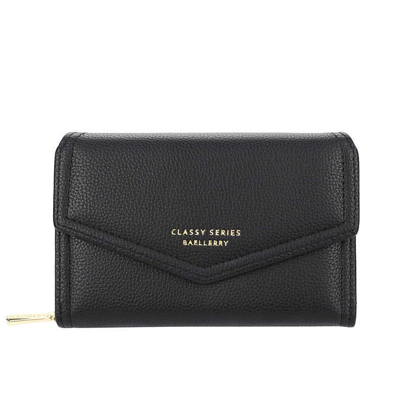Women's Short Korean Style Large Capacity Zipper Litchi Purses