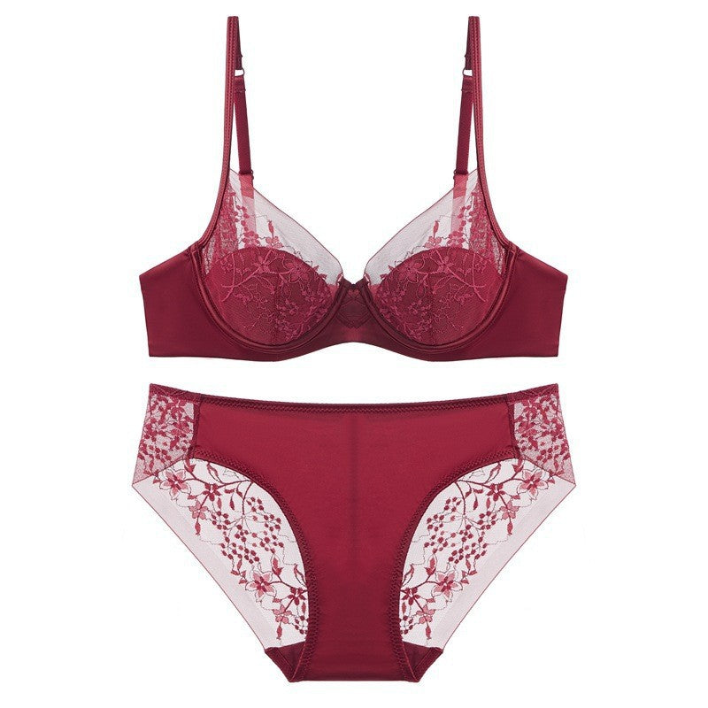 Women's French Style Thin Embroidery Lace Big Chest Show Lingerie Sets