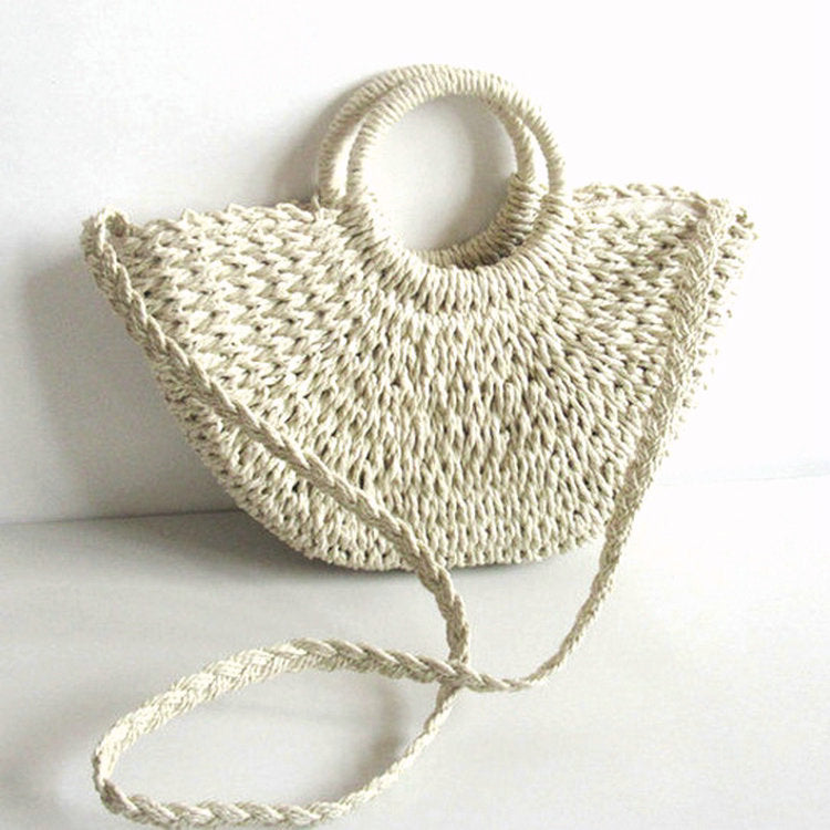 Simple Solid Color Woven Retro Style Vacation Bags