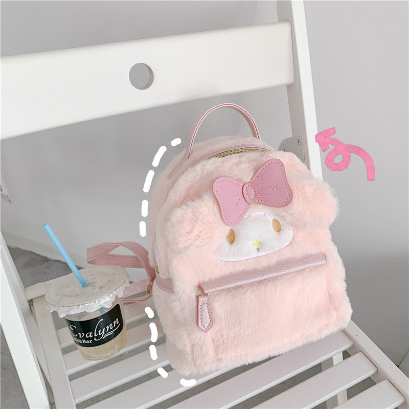 Women's Cute Cartoon Plush Heart Furry Gift Backpacks