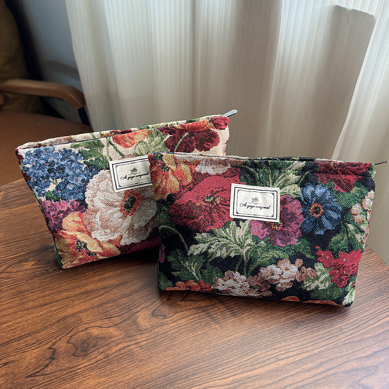Fabric Flower Canvas Liner Out Skin Care Makeup Bag