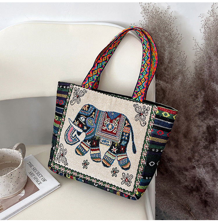 Women's Ethnic Style Embroidered Artistic Retro Large Capacity Linen Handbags
