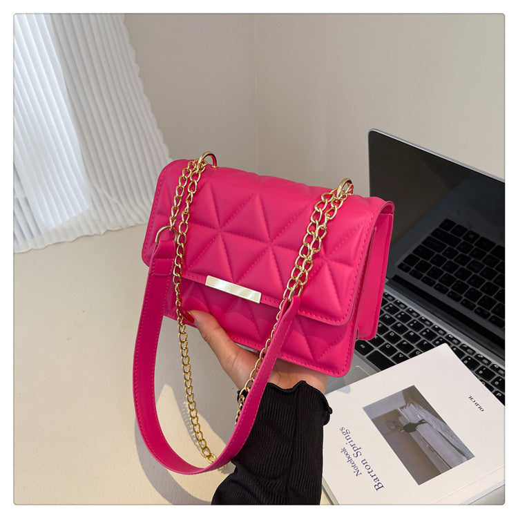 Color Simple Elegant Rhombus Embroidery Thread Korean Style Trendy Beautiful Women's Shoulder Bag