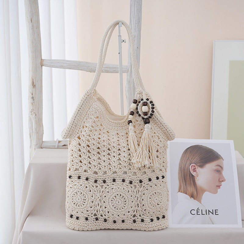 Niche Hit Large Capacity Chinese Knitted Seaside Vacation Style Women's Shoulder Bag
