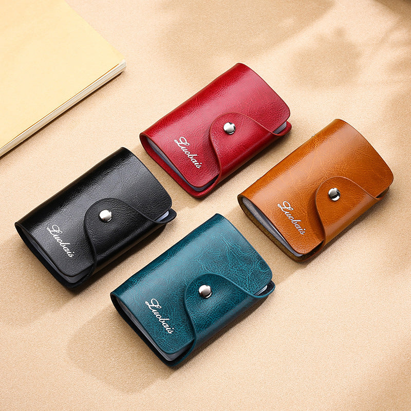 Women's & Men's & Cowhide Oil Wax Leather Bank Card Holder