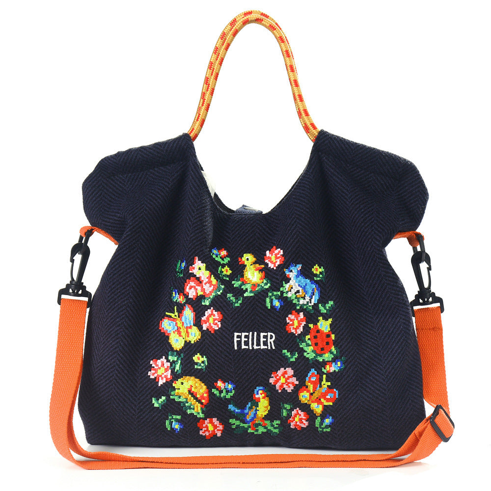 Women's Winter Cartoon Embroidered Fashion Large Capacity Women's Shoulder Bag