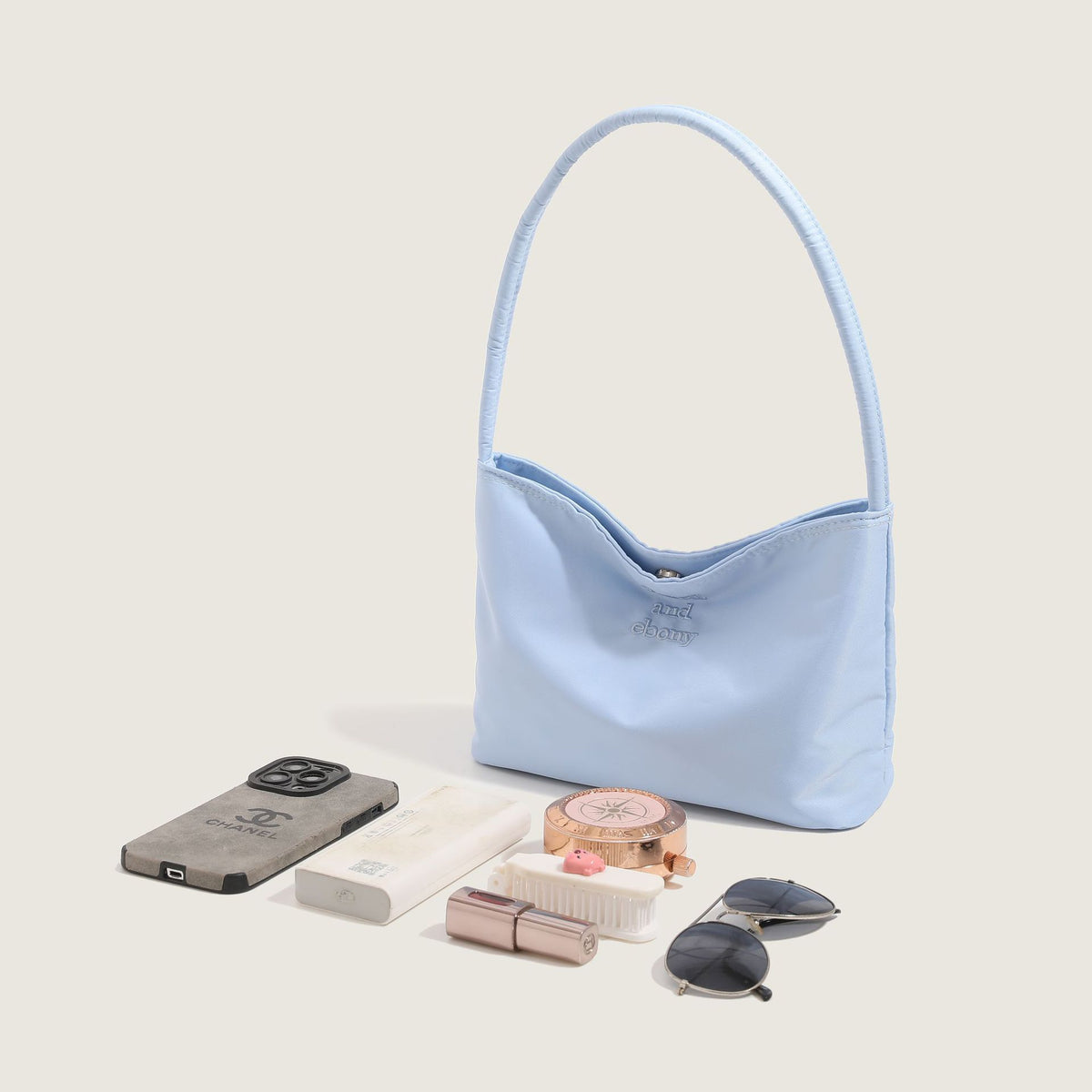 Women's Simple Nylon Embroidery Underarm Lightweight Gentle Solid Bags