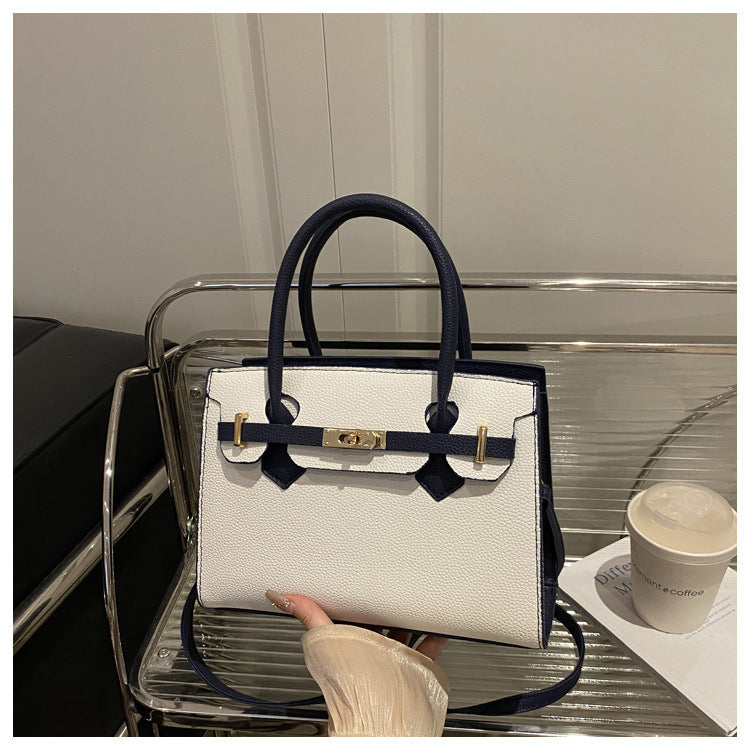 Women's Simple Solid Color Fashion Large Capacity Litchi Handbags