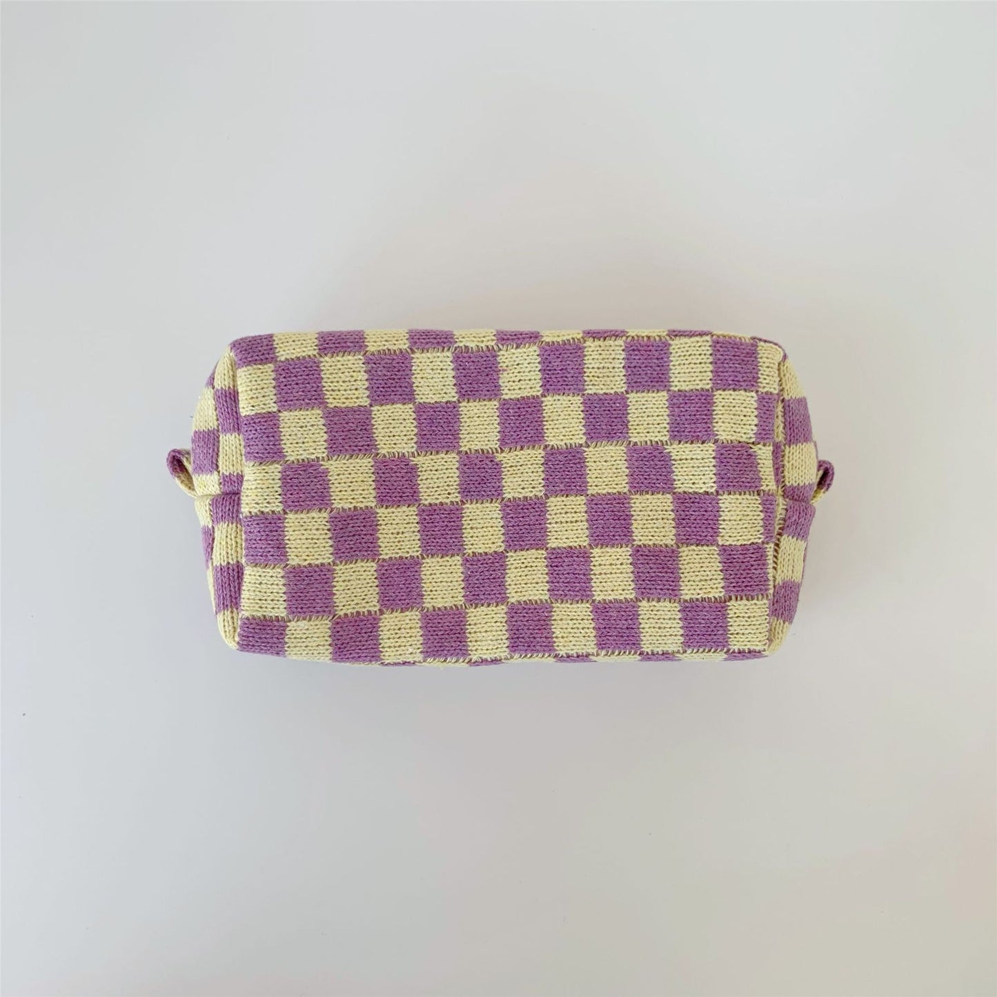 Chessboard Grid Large Capacity Knitted Storage Plaid Cosmetic Bags